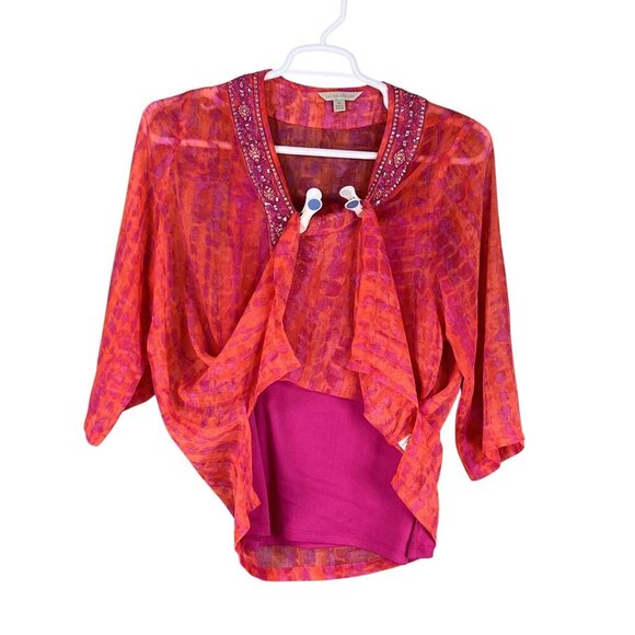 Laura Ashley New Women XL Tie Dye Chiffon Top Jeweled Artsy Blouse Hippie Groovy - Picture 7 of 16